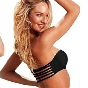 Xhilaration Black Strapless Bikini Ruffle Trim Swimsuit Set Black Small